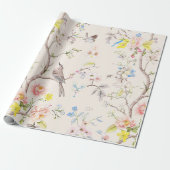 Pink Floral Chinoiserie Cadeaupapier (Uitgerold)