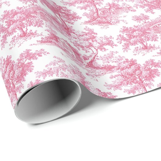 Pink Floral Chinoiserie Toile Cadeaupapier (Rol Hoek)