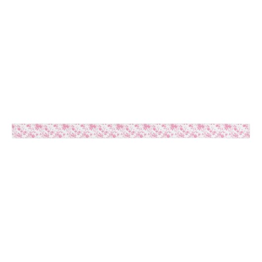 Pink Floral Chinoiserie Toile Grosgrain Lint (Voorkant)