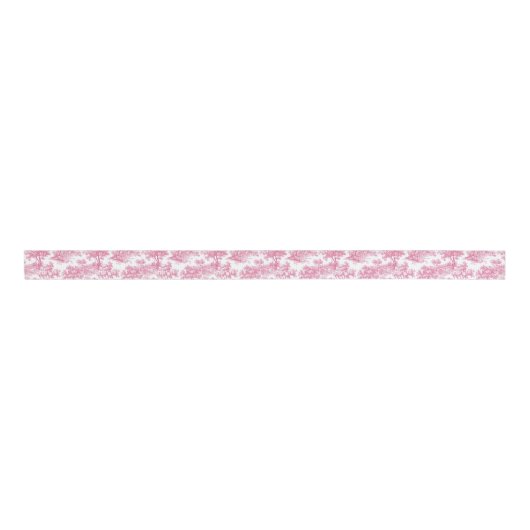 Pink Floral Chinoiserie Toile Grosgrain Lint (Voorkant)