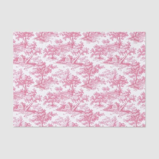 Pink Floral Chinoiserie Toile Tissuepapier (Voorkant)