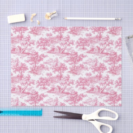 Pink Floral Chinoiserie Toile Tissuepapier (Craft)