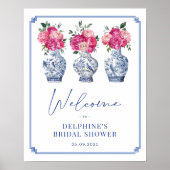 Pink Floral Chinoiserie Vrijgezellenfeest Welkom Poster (Voorkant)