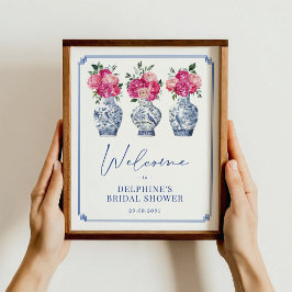 Pink Floral Chinoiserie Vrijgezellenfeest Welkom Poster