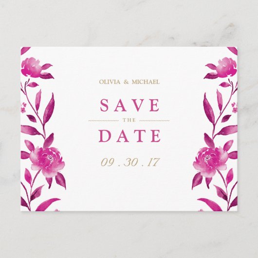Pink floral Chinoiserie Wedding save the date Aankondigingskaart (Voorkant)