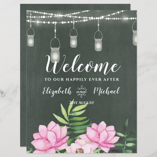 Pink Floral Chlakboard - budget voor aangepaste br (Voorkant / Achterkant)