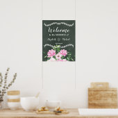 Pink Floral Chlakboard - budget voor aangepaste br Poster (Keuken)
