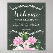 Pink Floral Chlakboard - budget voor aangepaste br Poster (Voorkant)