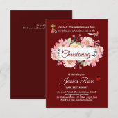 Pink Floral Christening Invites Baptisme (Voorkant / Achterkant)