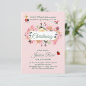 Pink Floral Christening Invites Baptisme (Staand voorkant)