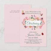 Pink Floral Christening Invites Baptisme (Voorkant / Achterkant)