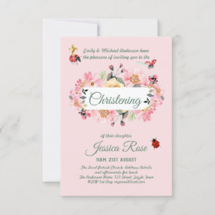 Pink Floral Christening Invites Baptisme