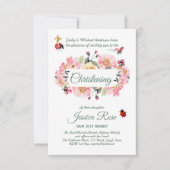 Pink Floral Christening Invites Baptisme (Voorkant)