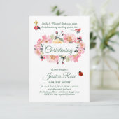 Pink Floral Christening Invites Baptisme (Staand voorkant)