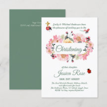 Pink Floral Christening Invites Baptisme