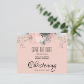 Pink Floral Christening Save the Date Budget (Staand voorkant)