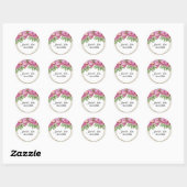 Pink Floral Classic Round Sticker (Vel)