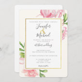 Pink Floral Classy Gold Trim Weddenschap Kaart (Voorkant / Achterkant)