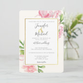 Pink Floral Classy Gold Trim Weddenschap Kaart (Staand voorkant)