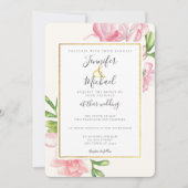 Pink Floral Classy Gold Trim Weddenschap Kaart (Voorkant)