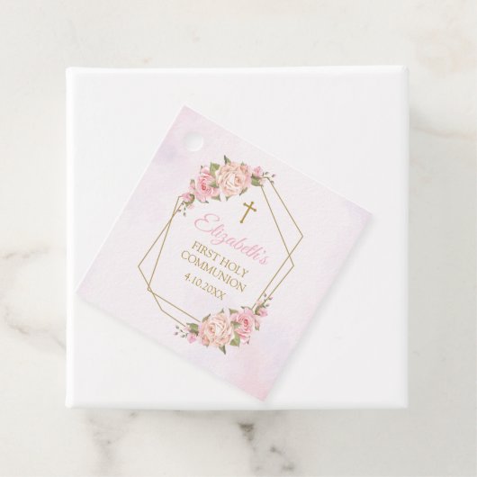 Pink Floral Communion Bedankjes Labels (In situ)