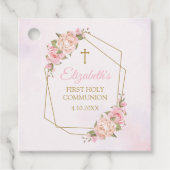Pink Floral Communion Bedankjes Labels (Voorkant)