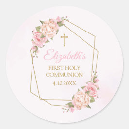 Pink Floral Communion Calcomanía Ronde Sticker