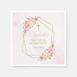 Pink Floral Communion Servet