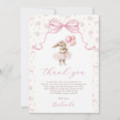 Pink Floral Coquette Bow Bunny 1st Birthday Bedankkaart (Voorkant)