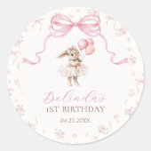 Pink Floral Coquette Bow Bunny 1st Birthday Ronde Sticker (Voorkant)
