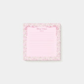 Pink Floral Coquette Bow Custom Name Post-it® Notes (Voorkant)