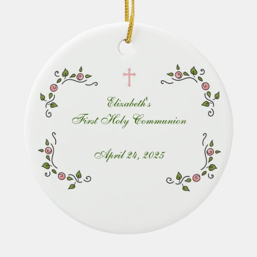 Pink Floral Corners, Religieuze Kernen Keramisch Ornament (Voorkant)