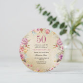 Pink Floral Country Gold 50e verjaardag Kaart (Staand voorkant)