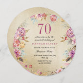 Pink Floral Country Gold 70e verjaardag Kaart (Voorkant / Achterkant)