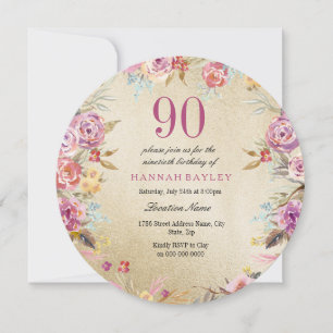 Pink Floral Country Gold 90e verjaardag Kaart