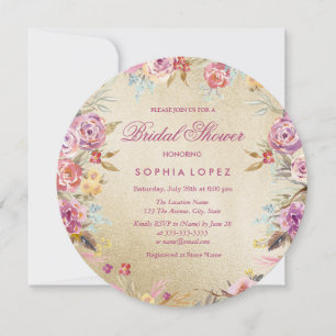 Pink Floral Country Gold Vrijgezellenfeest Invite Kaart