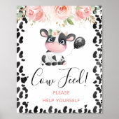 Pink Floral Cow Print Birthday Party Sign (Voorkant)