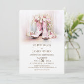 Pink Floral Cowgirl Boots Wedding  Kaart (Staand voorkant)