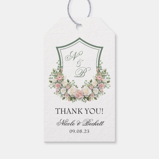 Pink Floral Crest Cadeaulabel (Achterkant)