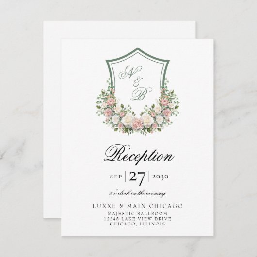 Pink Floral Crest Informatiekaartje (Voorkant / Achterkant)