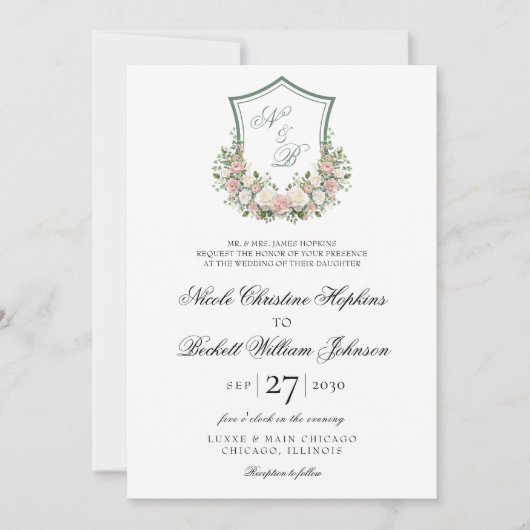 Pink Floral Crest Kaart (Voorkant)