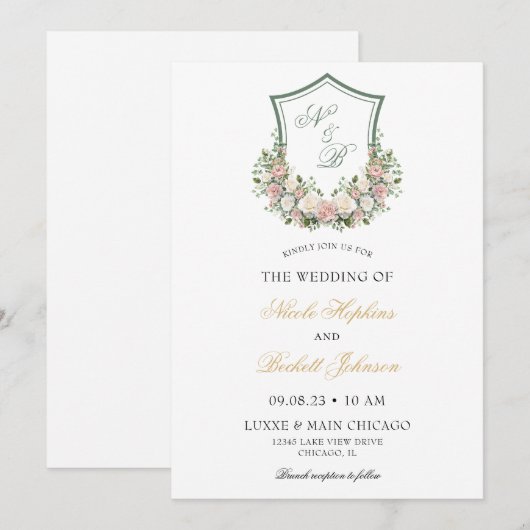 Pink Floral Crest Kaart (Voorkant / Achterkant)