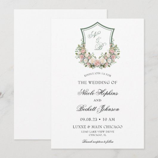 Pink Floral Crest Kaart (Voorkant / Achterkant)