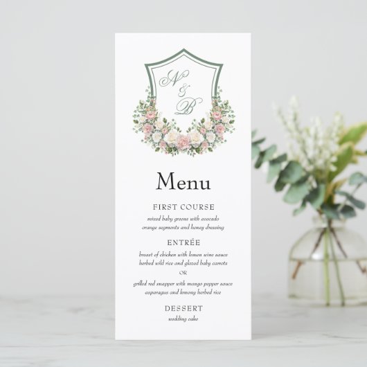 Pink Floral Crest Menu (Staand voorkant)