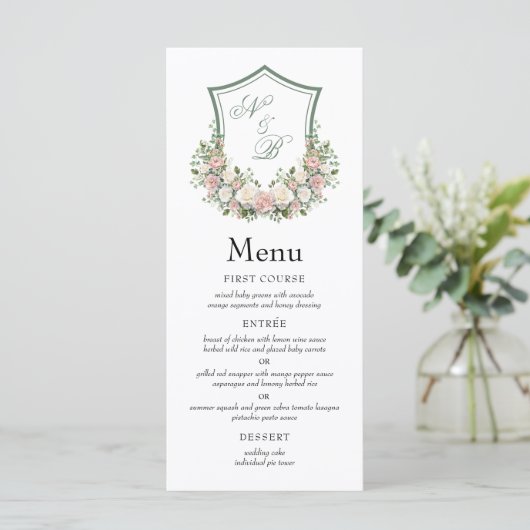 Pink Floral Crest Menu (Staand voorkant)