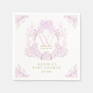 Pink Floral Crest Preppy Girl Baby shower Servet