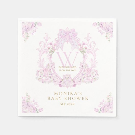 Pink Floral Crest Preppy Girl Baby shower Servet (Voorkant)