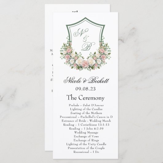 Pink Floral Crest Programmakaart (Voorkant / Achterkant)
