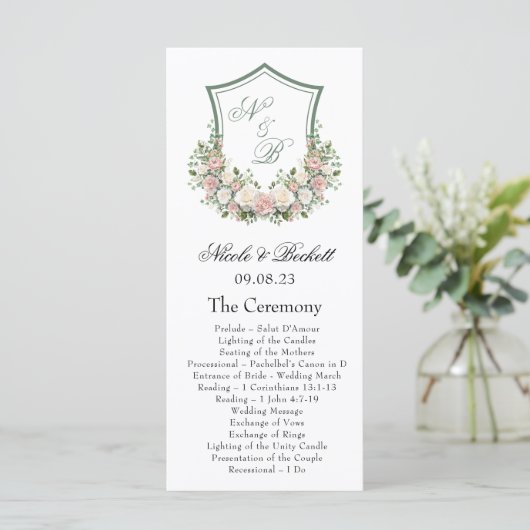 Pink Floral Crest Programmakaart (Staand voorkant)