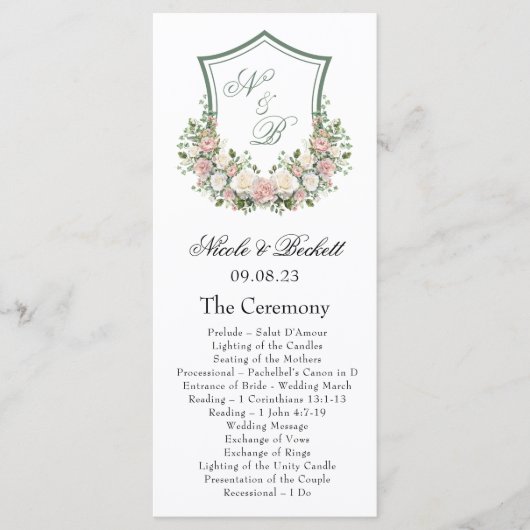 Pink Floral Crest Programmakaart (Voorkant)